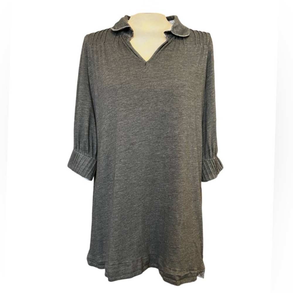 Free People 3/4 sleeves collared Tunic shirt dress Grey size Small